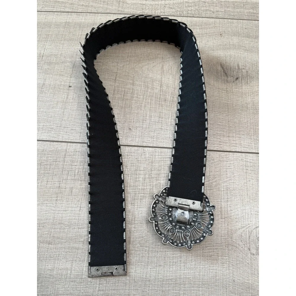 Vintage Silver Concho Stretch Belt Boho Western Festival Waist Belt